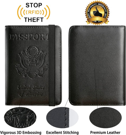 Passport Holder Cover Wallet Travel Essentials RFID Blocking Leather Card Case International Must Haves Travel Accessories for Women Men(113#Black)