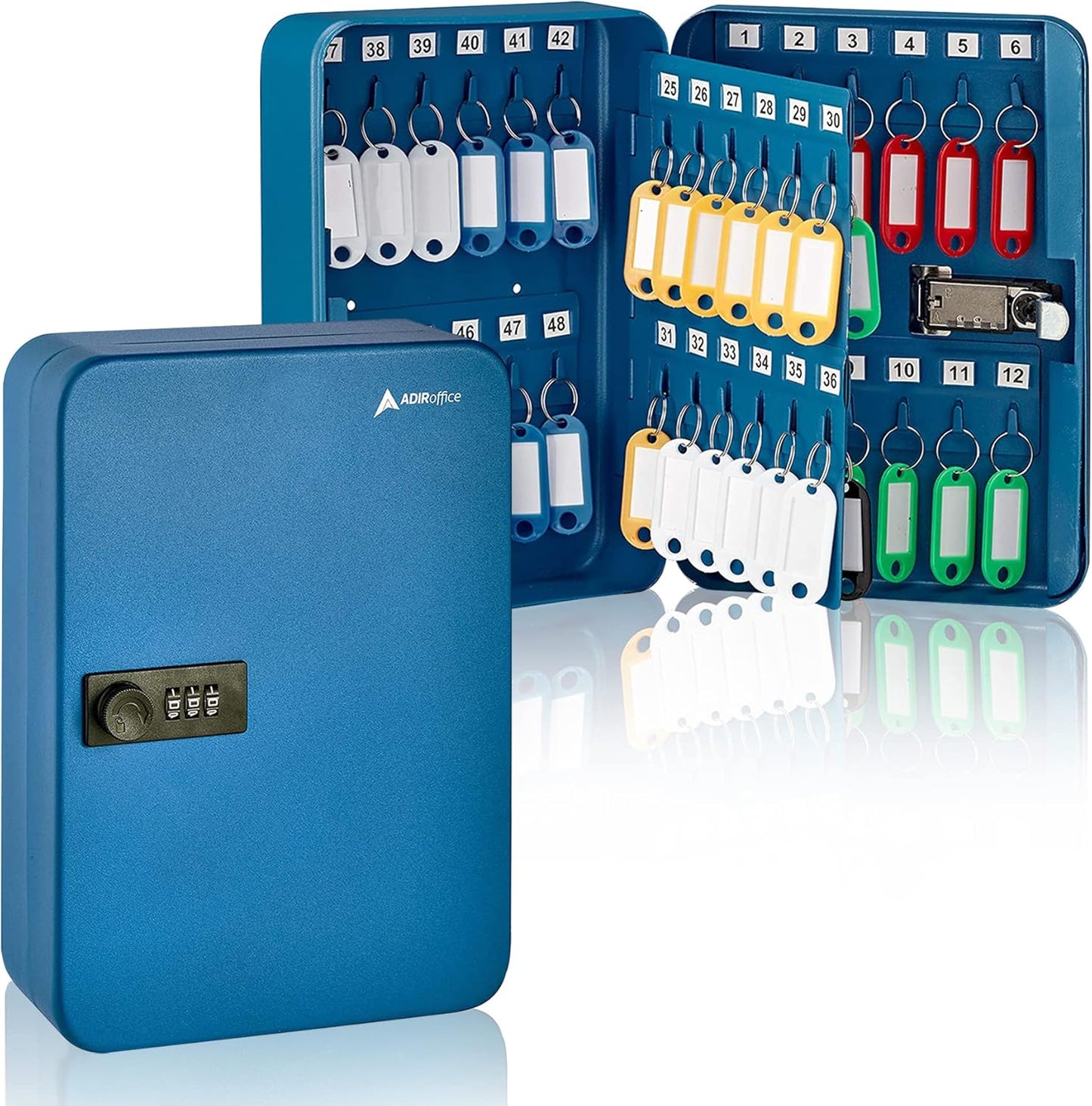 AdirOffice Key Lock Box - 48 Hook Wall Mounted Key Cabinet Holder, Lockable Storage - Metal Organizer for Home and Office