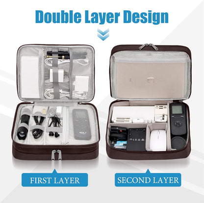 SELLYFELLY Electronics Travel Organizer, Double Layer Cable Organizer Bag Watreproof Electronics Accessories Storage Bag for Cord, Charger, Phone, Power Bank, Kindle, Hard Drive