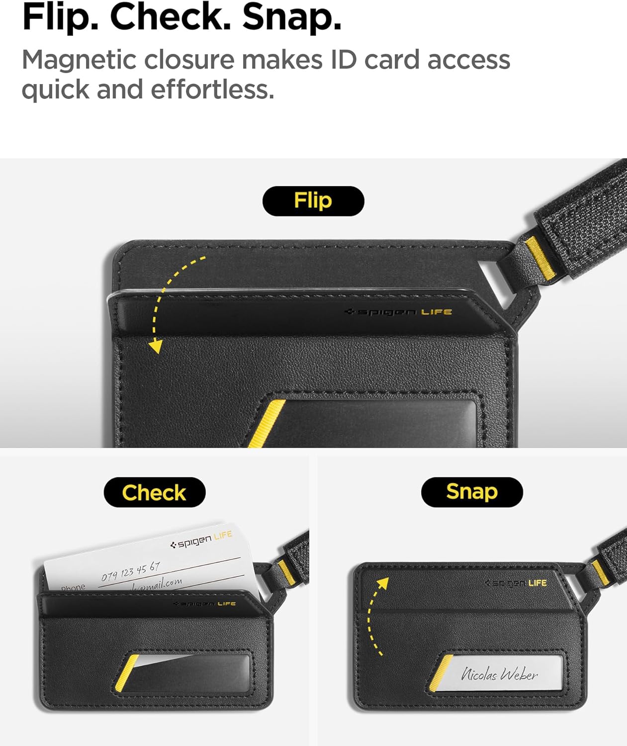 Spigen Life Luggage Tags Premium Velo Vegan Leather ID Label for Suitecase Travel Bag Accessories with Magnetic Closure Privacy Protection Design Durable Strap - Black (2 Pack)