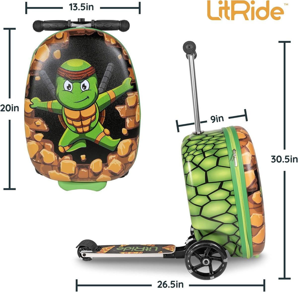 Hardshell Kids Ride-On Luggage with Scooter Suitcase – Carry-On Compliant with LED Light-Up Wheels – Fun and Functional Travel Companion for Children Ages 5–12