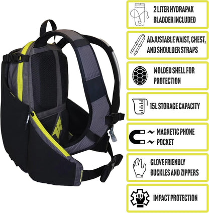 Send It Defender 15 Hydration Backpack - MTB, Moto Bag with Spine Protector for Men and Women. 15L Capacity Mountain Bike Hydration Pack - Mountain Bike Protective Gear – Adjustable Fit for Everyone