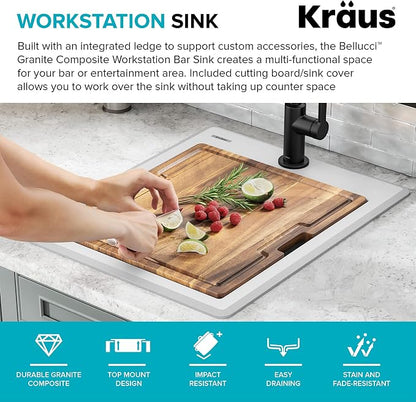 KRAUS Bellucci 18-inch Granite Workstation Drop In Top Mount Single Bowl - Image 4