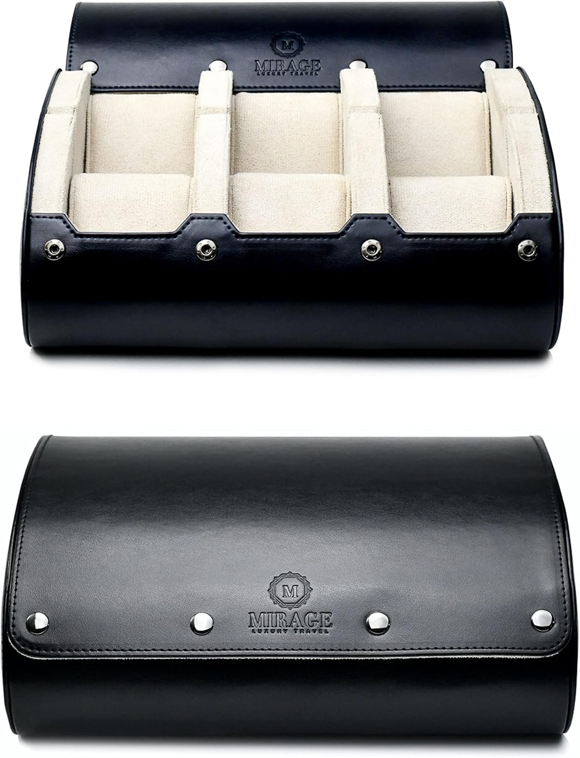 M Mirage Luxury Travel 6 watch display case organizer - Jade Black & Ivory White