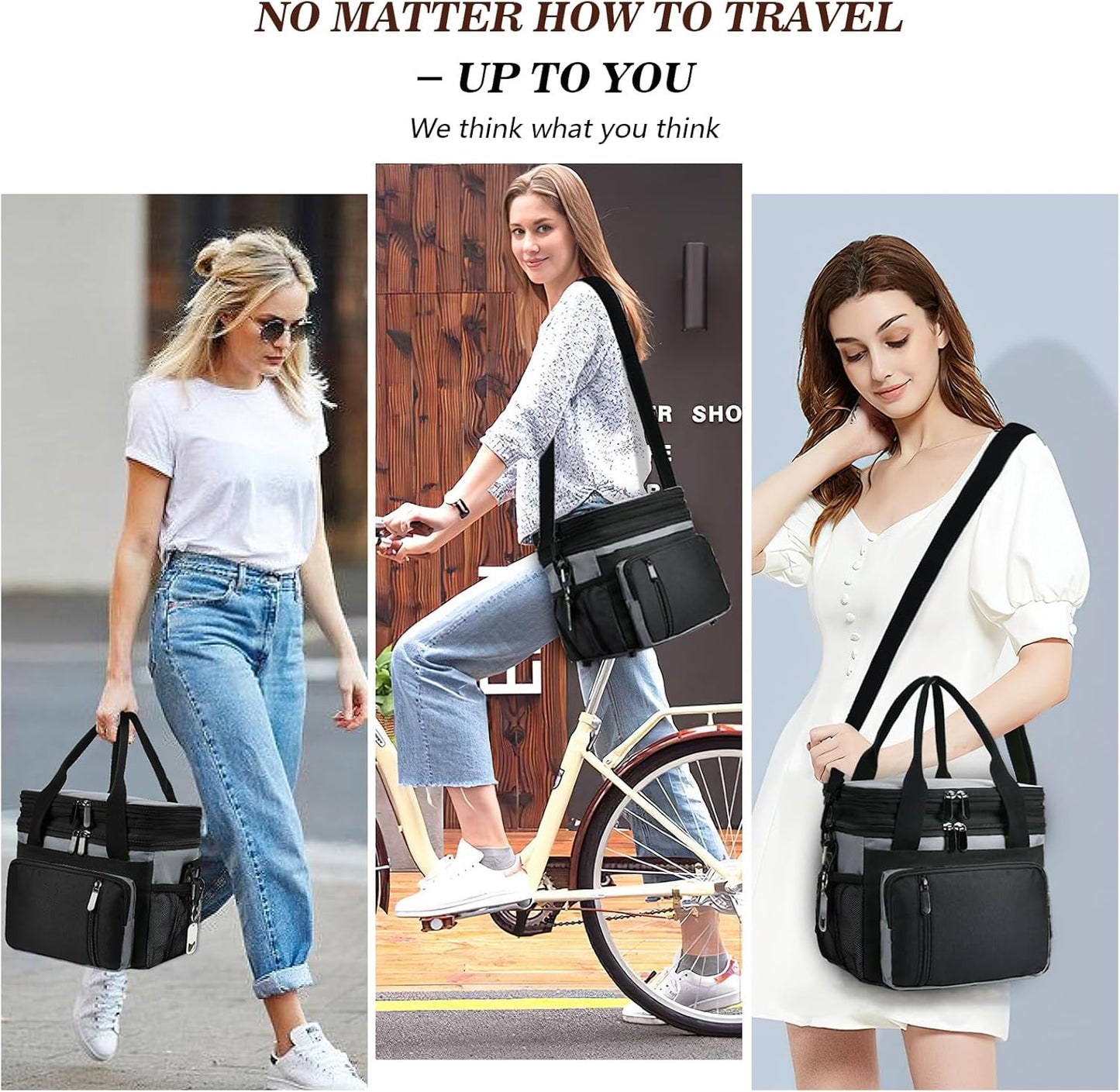 Insulated Lunch Bag Women & Men | Large Adult Lunch Box | Double-Layer Reusable Lunch Bags | Leak-Proof Tote Cooler Bag for Work Picnic Outdoors | 16L, Gray