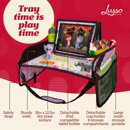 Lusso Gear Kids Travel Tray for Car - Road Trip Essentials for Kids - Car Seat Tray for Toddlers & Kids - for Airplane, Kids Travel Desk, Road Trip Activities (Mermaids)