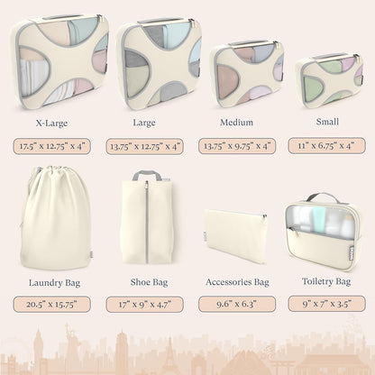 Shacke Premium 8 Packing Cubes Set - Lightweight Mesh Travel Luggage Organizers with Laundry Bag, 8-Piece Suitcase Storage System (Sand)