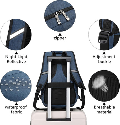 Kono Carry on Backpack, 16" Airplane Approved Under Seat Travel Backpack for Men and Women, Waterproof Lightweight Daypack for Flight 20L (Navy, Small)