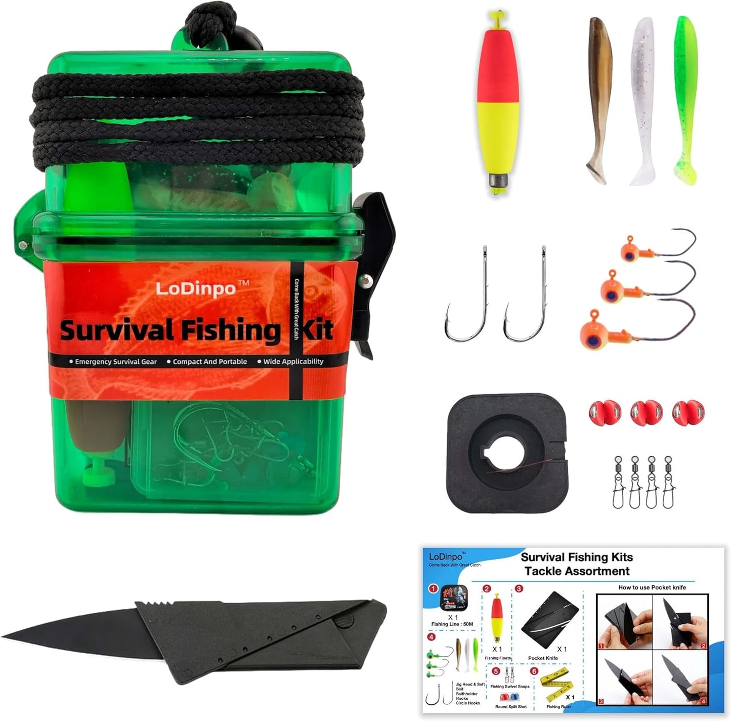 Mini Survival Fishing Kit Small Emergency Fishing Gear Box Pocket Fishing Tackle Travel Fishing Shoebox Surf Survivalist Fishing Accessories Pack Gifts for Fishing Starter Men