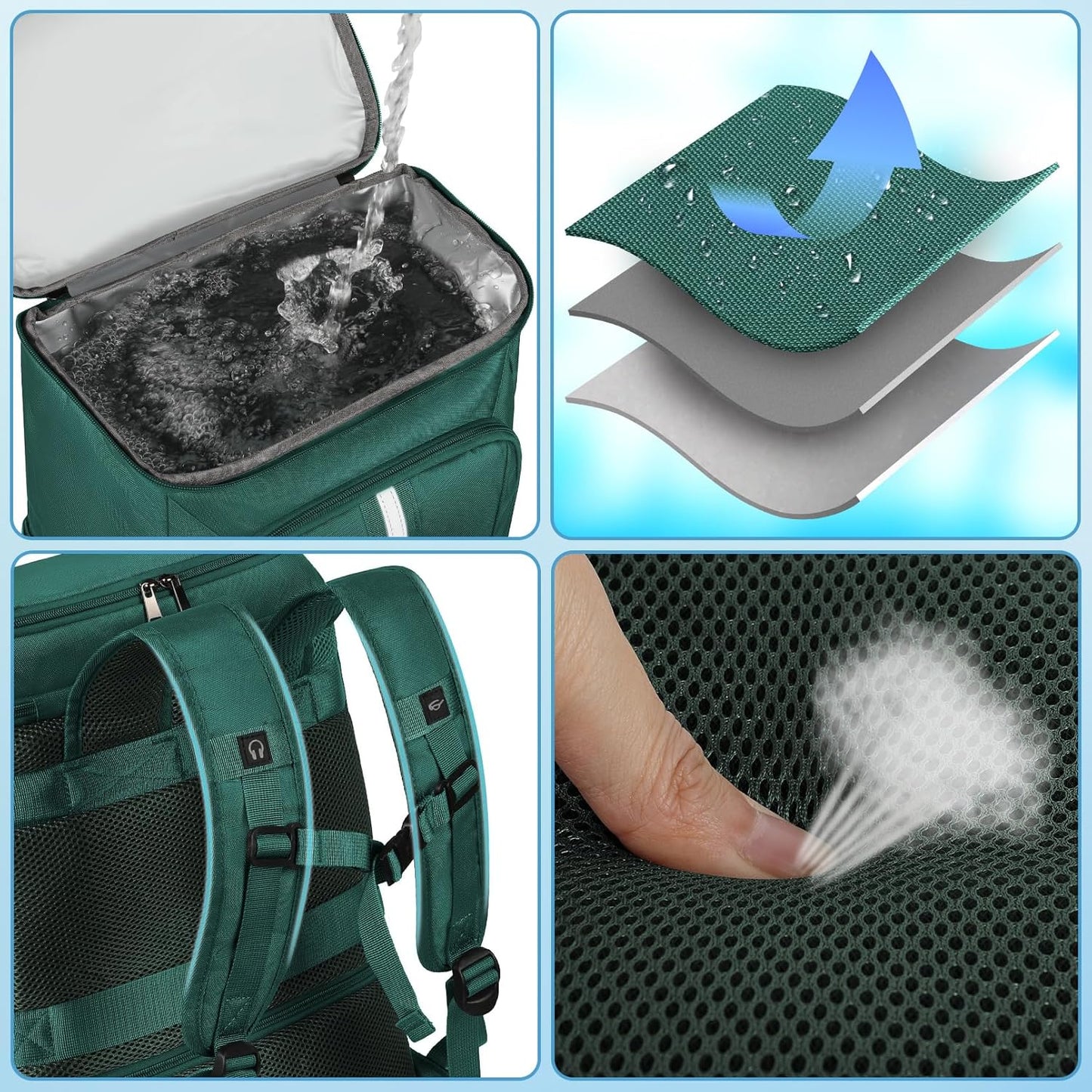 Backpack Cooler Insulated Leak Proof 35 Cans, 2 Insulated Compartments Thermal Bag, Portable Lightweight Beach Travel Camping Lunch Backpack for Men and Women, 30L, Reflective Stripes, Water-Resistant