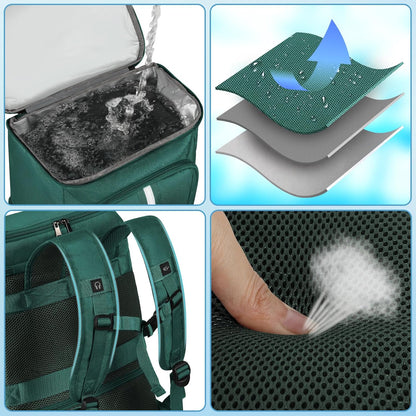 Backpack Cooler Insulated Leak Proof 35 Cans, 2 Insulated Compartments Thermal Bag, Portable Lightweight Beach Travel Camping Lunch Backpack for Men and Women, 30L, Reflective Stripes, Water-Resistant