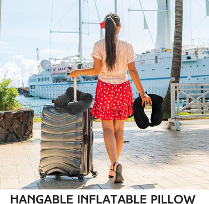 Sintuff 2 Pack Inflatable Travel Pillow for Airplanes Inflatable Neck Flight Pillows with Compact Bag and Blindfold for Traveling, Airplane, Train, Car, Office(Black and Dark Gray)