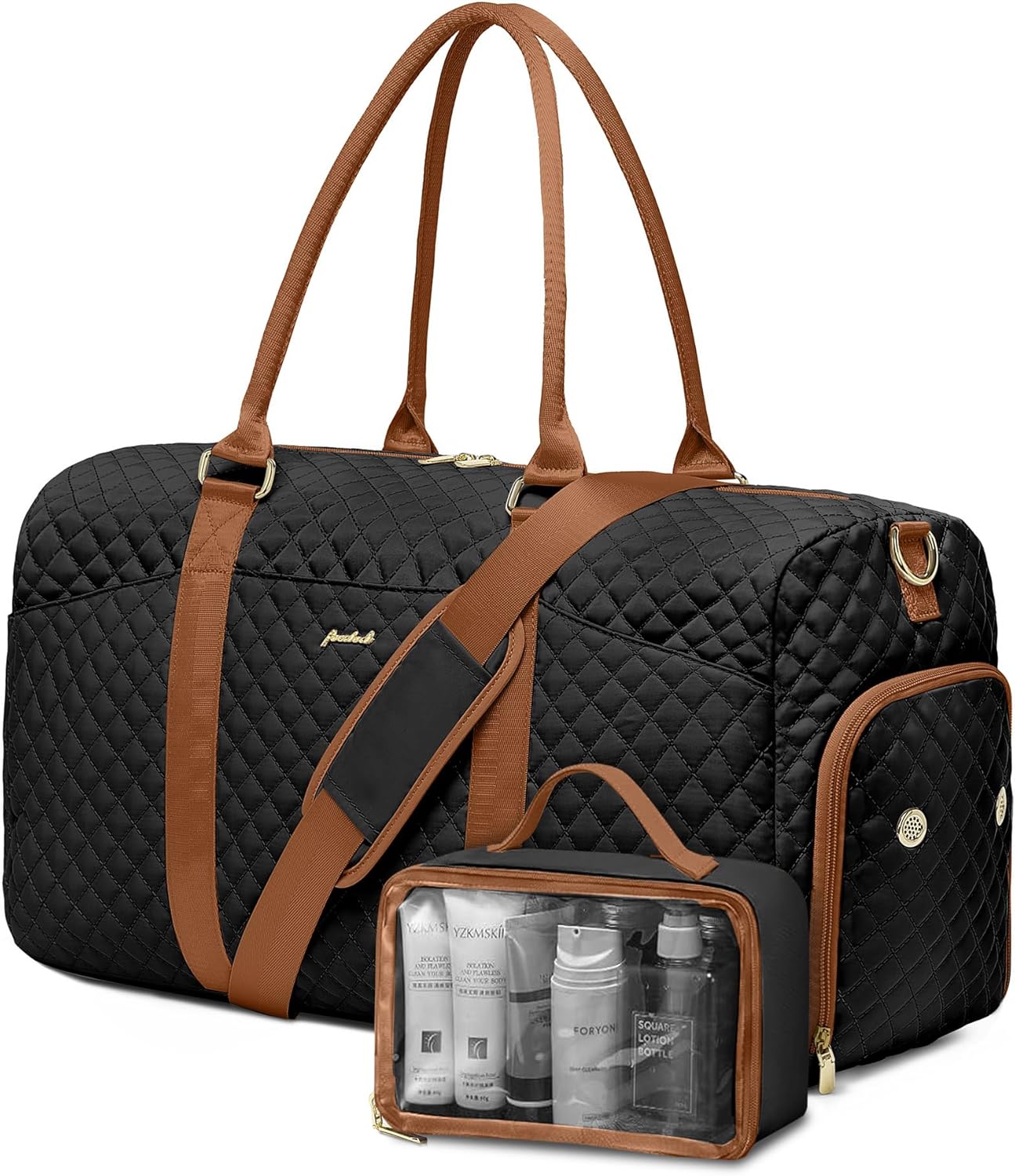 Women Duffle Weekender Travel Bag: Large Duffel Bags with Shoe Compartment Carry On Overnight Tote with Wet Pocket Traveling Weekend Gym Yoga Hospital Bag for Womens Black Brown