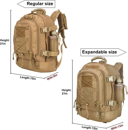 Large Tactical Backpack for Men Military Backpack with DIY System for Travel, Work,Camping,Hunting,Hiking,Sports (TAN)