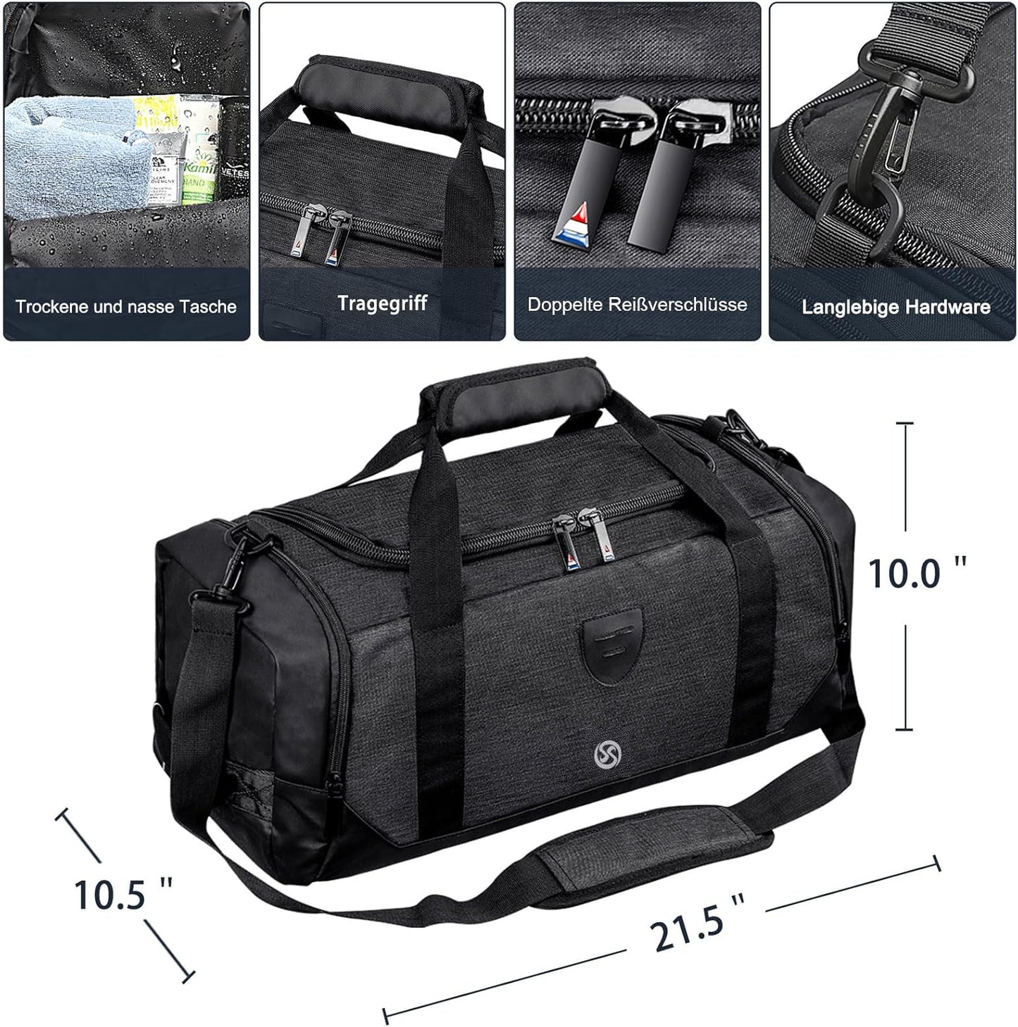 Gym Duffle Bag Backpack Waterproof Sports Duffel Bags Travel Weekender Bag for Men Women Overnight Bag with Shoes Compartment Black
