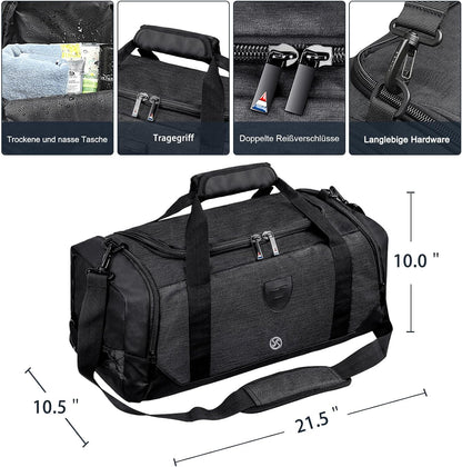Gym Duffle Bag Backpack Waterproof Sports Duffel Bags Travel Weekender Bag for Men Women Overnight Bag with Shoes Compartment Black