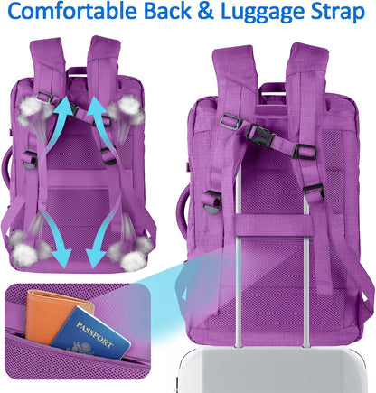 50L Carry On Backpack, Extra Large Laptop Backpack, Travel Backpack for Women, Expandable Water Resistant Big Bag Anti-Theft Business Daypack Fit 17 Inch Laptop with USB Port,Purple