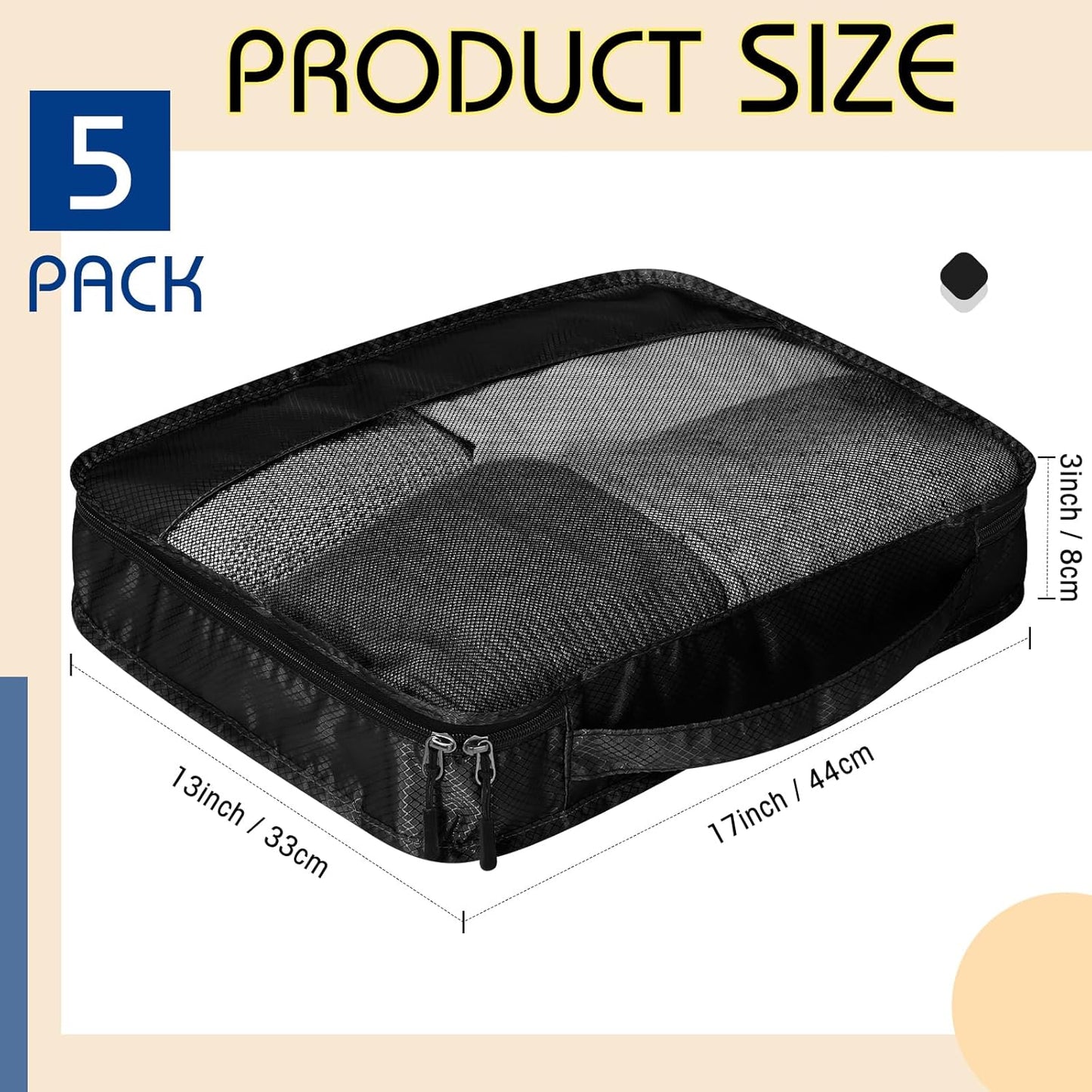5 Pcs Packing Cubes for Suitcase Large Travel Cubes Carry on Luggage Organizer Bags for Clothes Accessories(L,Black)