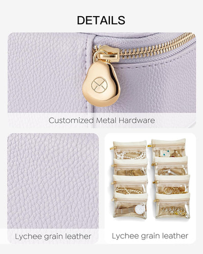 Vlando Travel Jewelry Case with 8 Velvet Jewelry Bags Travel Jewelry Storage Box Jewelry Organizer for Necklace Rings Earrings Teen Girls Gifts Trendy Stuff -Purple