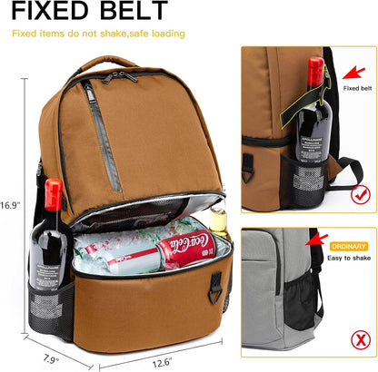 TUGUAN Insulated Cooler Backpack 38 Cans Double Deck Leakproof Lightweight Soft Lunch Backpack Small Cooler Bag Beach Picnic