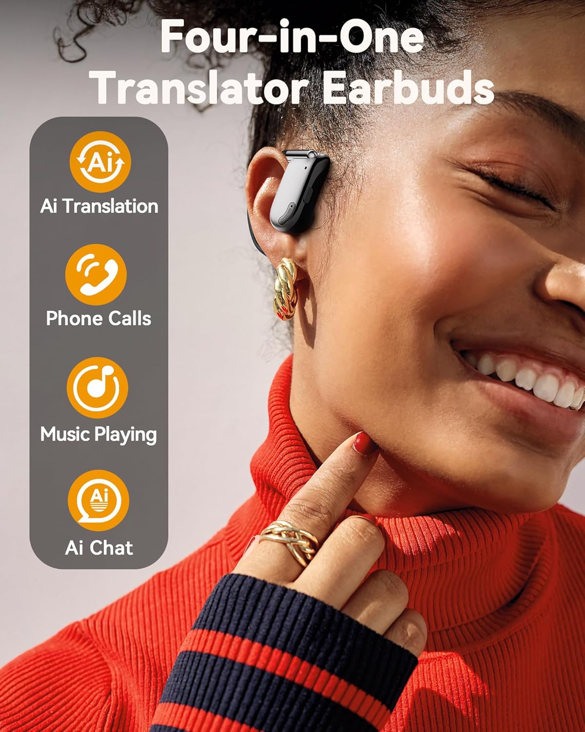 AI Translation Earbuds Real Time, 164 Languages & Accents, 4-in-1 Translator Earbuds Open Ear with 90H Playtime Audifonos Traductores Inglés Español Translation Headphones for Travel Business Meeting