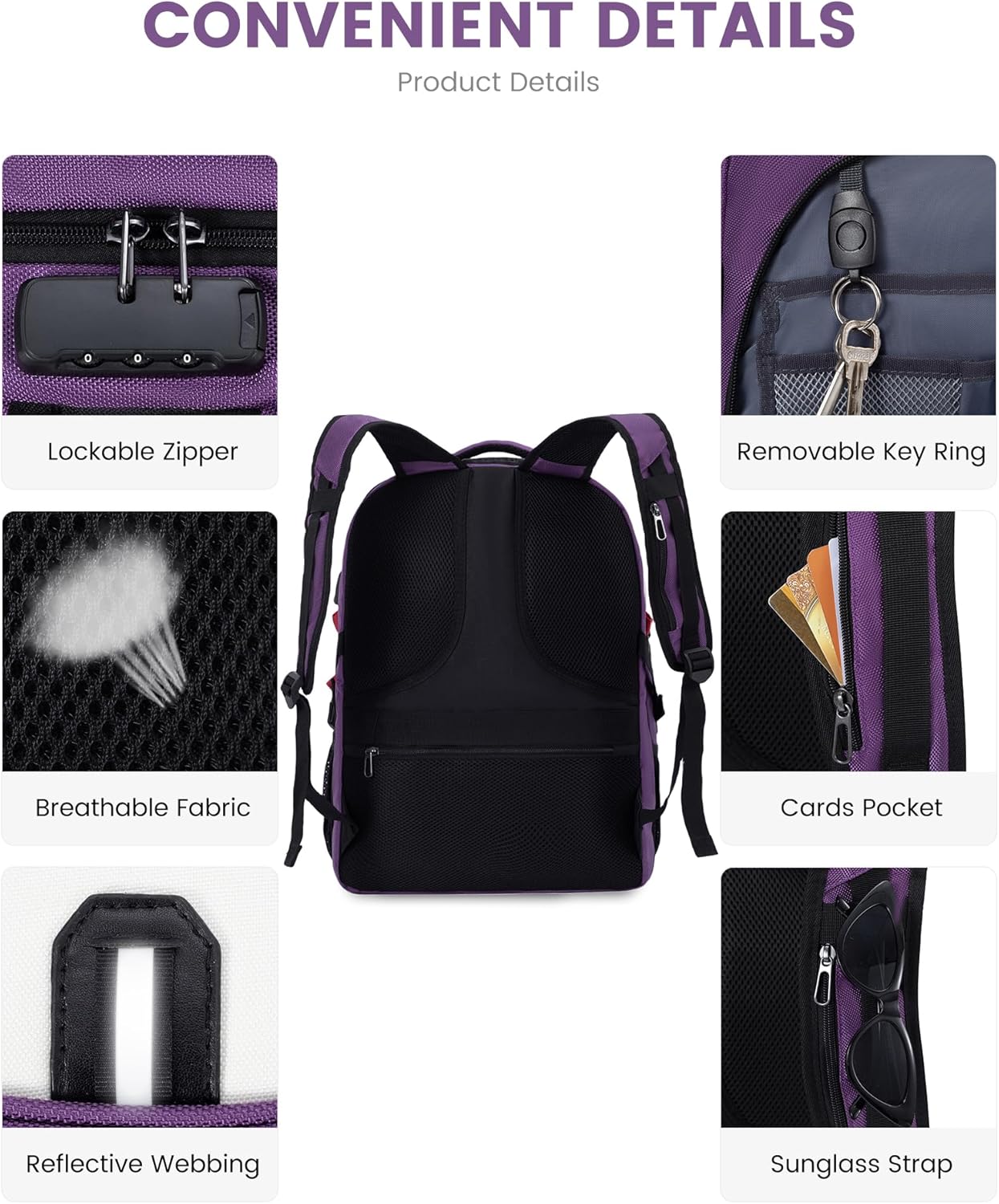 LOVEVOOK Travel Laptop Backpack Waterproof Anti Theft Backpack with Lock and USB Charging Port Large Computer Business Backpack for Women College Backpack (17 inch,Purple & White