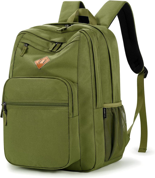 ZORFIN 26L Backpack for College, and Travel: Water Resistant Bookbag - Army Green