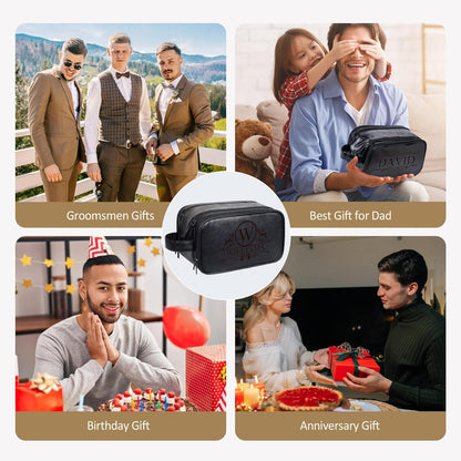 Personalized Leather Toiletry Bag for Men - Double Layer Reinforced Handle,Large Water Resistant Shaving Dopp Kit,Travel Essential,Wedding Groomsmen Gift