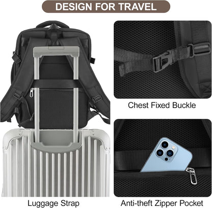 Travel Laptop Backpack with USB Charging Port Business Anti Theft Water Resistant Flight Approved Expandable Backpack (black)