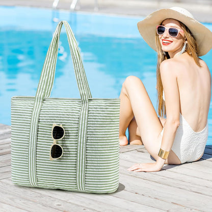 LEDAOU Beach Bags for Women, Beach Bags Waterproof Sandproof, Packable Beach Tote Bag with Zipper Travel Sports