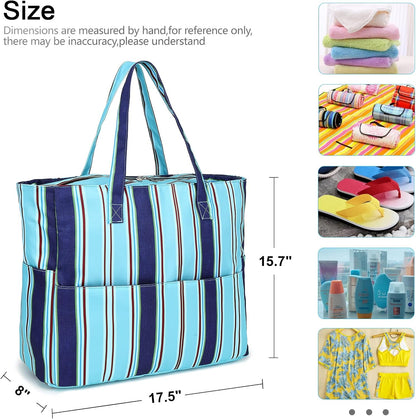 LEDAOU Beach Bag Waterproof Sandproof Women Tote Bag Pool Bag with Zipper for Gym Grocery Travel with Wet Pocket