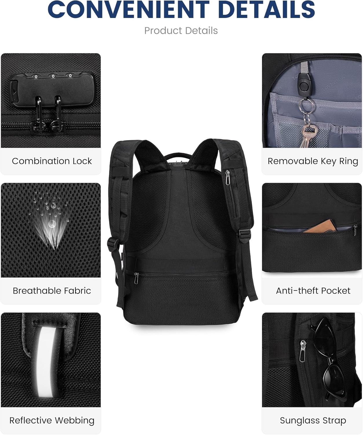 LOVEVOOK Travel Laptop Backpack Waterproof Anti Theft with Lock and USB Charging Port Large Computer Business Backpack for Men College Students (17 inch, Black)