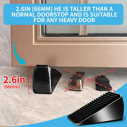 2Pc Strongest Large Door Stop - Heavy Duty Tall Wedge Stoppers for Bottom, up to 2.6In Doorstop, Zinc Alloy and Silicone Made, Suits Any Heavy Door and Smooth Floor