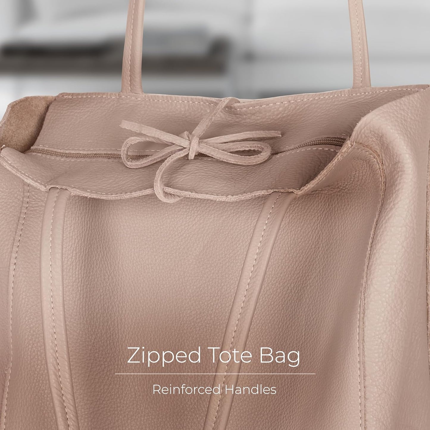 Italian Calf Leather Tote for Women with Zipper, Inner Pocket & Flat Base | Soft Unlined Shopper for Work & Travel