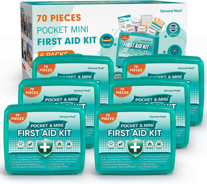 General Medi 420 Piece First Aid Kit, 6 Individual Boxes of 70 Items Each - Contains Premium Medical Supplies for Travel, Home, Office, Vehicle, Camping, Workplace & Outdoor (420 pcs, 6 Pack)