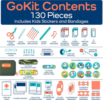 Keep Going Travel First Aid Kit for Kids – 130 Pc. for Car, Purse, Diaper Bag, Backpack, & Suitcase, with Latex-Free Bandages – 7 x 5 x 2 in. Travel First Aid Kit TSA-Approved