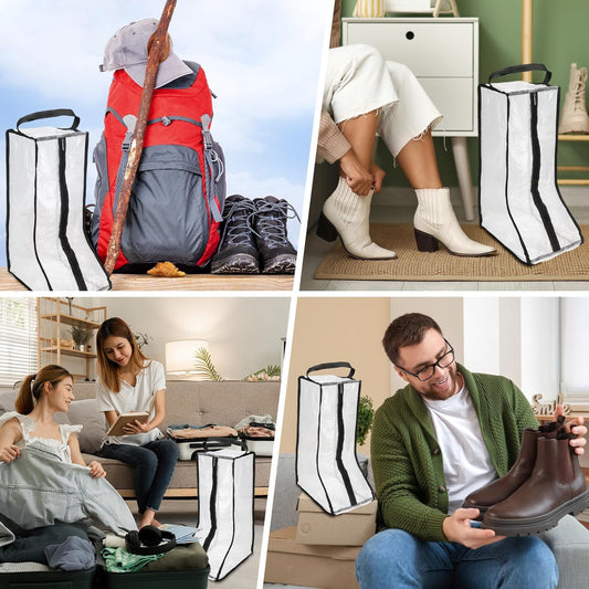 Boot Storage Bags [2PCS] - Plastic Tall Boot Carry Bags Clear Shoe Bags with Handle for Travel & Daily Use - [Black] Waterproof & DustProof Boot Bags for Cowboy Boots