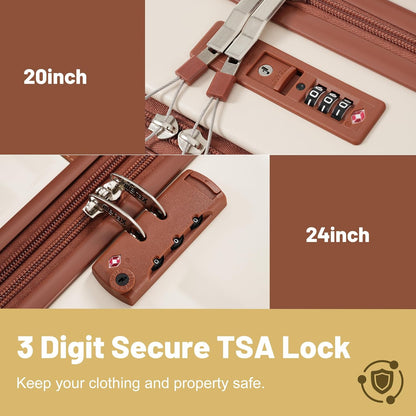 Merax Luggage Sets Front Opening, 2 Piece Hardshell Suitcase with Spinner Wheels and Bags,Lightweight Carry on Luggage with USB Port,20+24,White and Brown