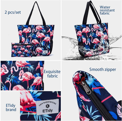 ETidy Large Capacity Foldable Tote Bag With Zipper Water-resistant SandproofWomen Beach Bag Handbag GymBag Travel ShoppingBag
