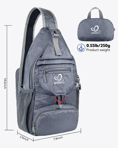 WATERFLY Packable Small Crossbody Sling Backpack Shoulder Chest Bag Daypack for Hiking Traveling