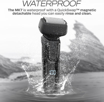 HUMMINGBIRD MK7 Premium Foil Face Shaver, Four Blade Foil Shaver with Long Hair Leveler, Electric Razor for Men, Waterproof Wet & Dry Shave, Cordless USB-C Rechargeable, LED Display, Travel Case