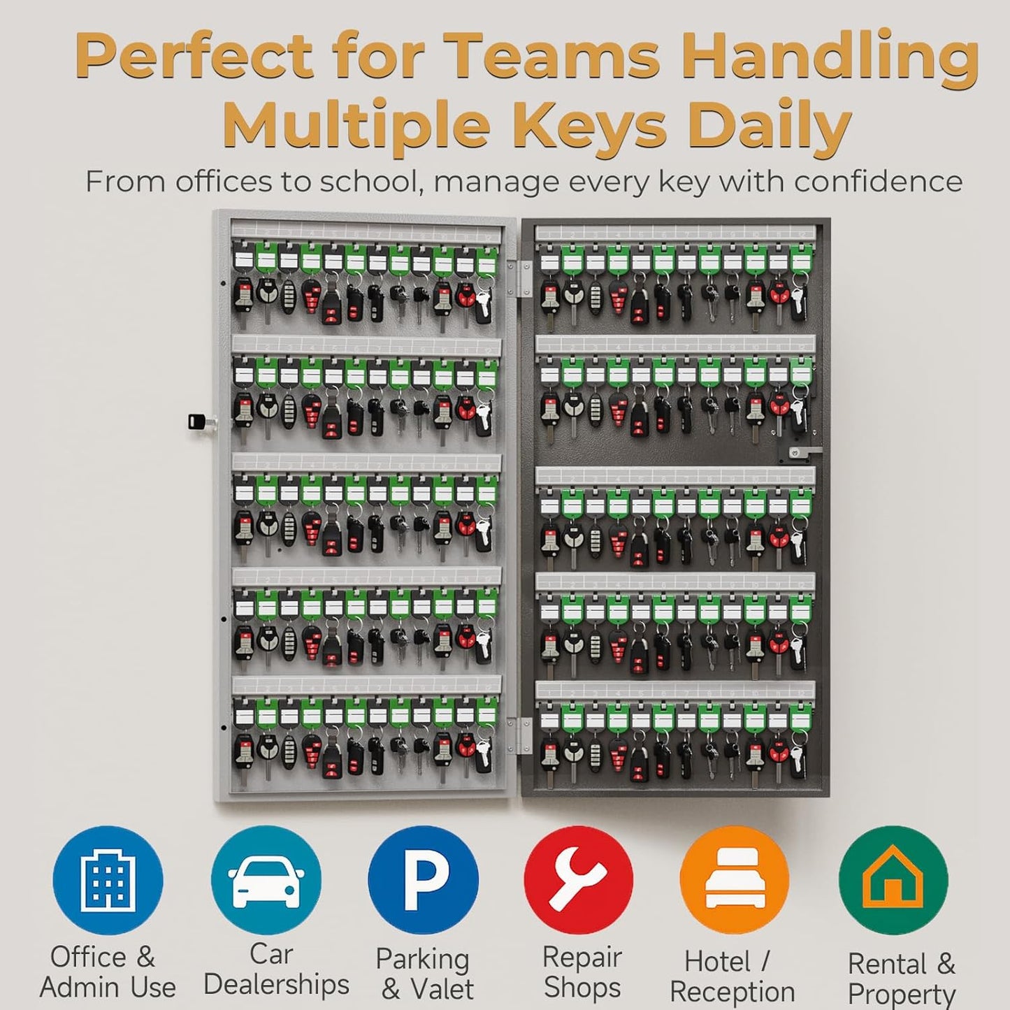 120 Key Lock Box,Metal Key Cabinet Organizer Wall Mount use OTP Technology Unlock,Fixed Password/Bluetooth Unlock, App Remotely Generates Pin Codes Without Internet,Great for Key Hook & Storage