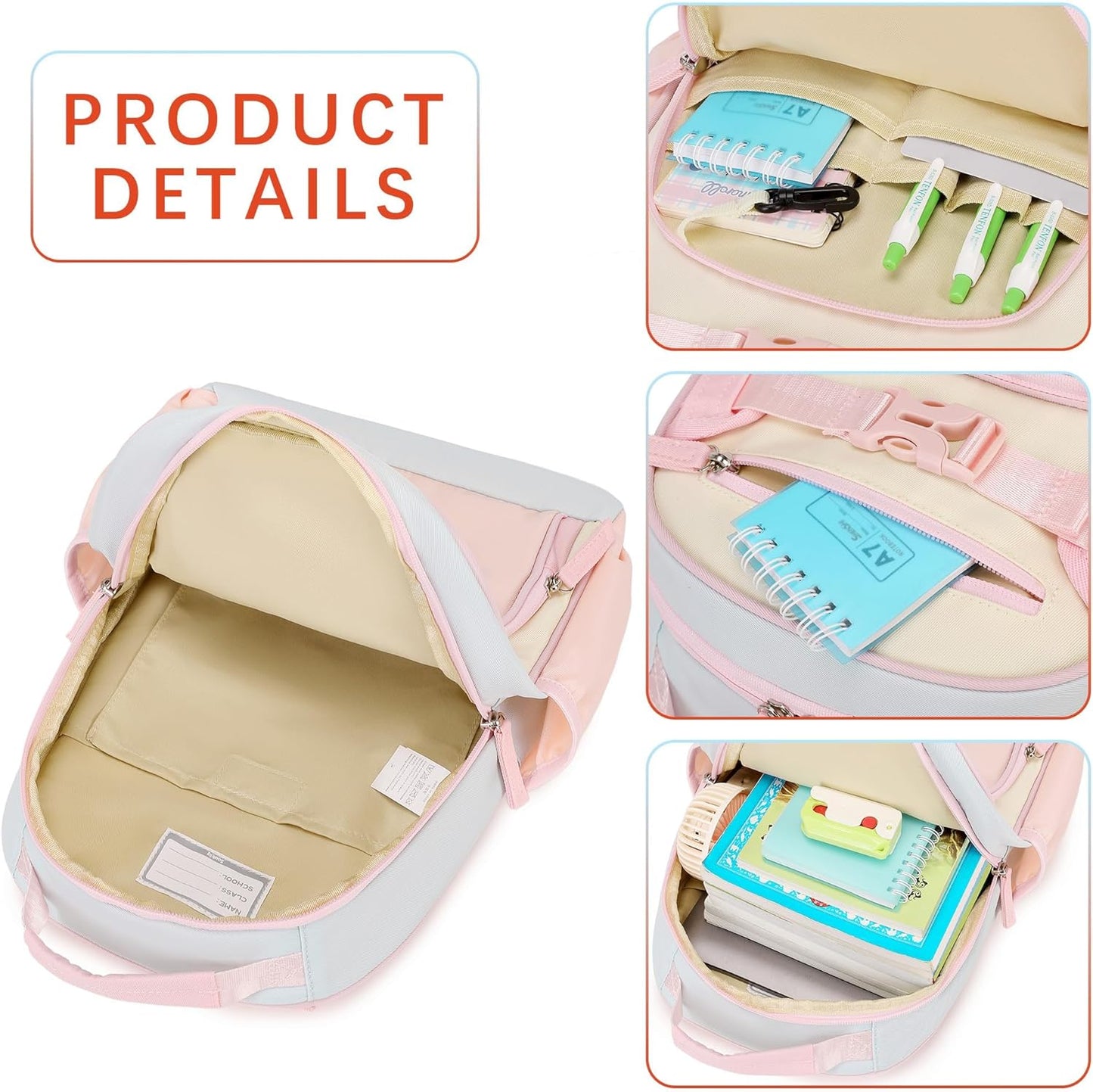 Lightweight Cute Kids Backpack for School Kindergarten Elementary Backpacks for Gilrs ages 6-8-10 (Pink Cream Celeste)