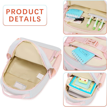 Lightweight Cute Kids Backpack for School Kindergarten Elementary Backpacks for Gilrs ages 6-8-10 (Pink Cream Celeste)