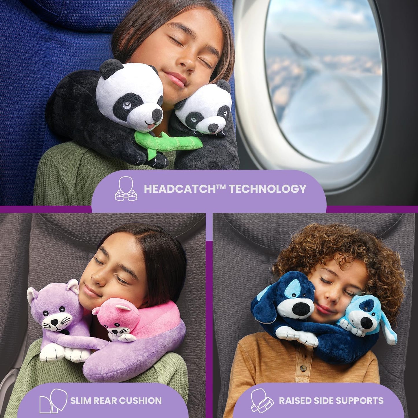 Cabeau Airplane Travel Pillow for Kids – Evolution Kids – Neck Support for Sleeping on Airplanes, Trains, and Cars – Cute, Cozy, and Cuddly Animal Pal for On-The-Go Journeys (Puppies)