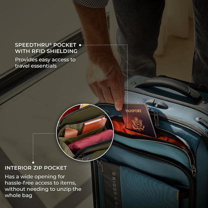 Briggs & Riley Domestic 22" Carry On Expandable Spinner - Luggage for Travel, Suitcases with Wheels, Softside Rolling Bag for Men & Women - ZDX Collection, Hunter