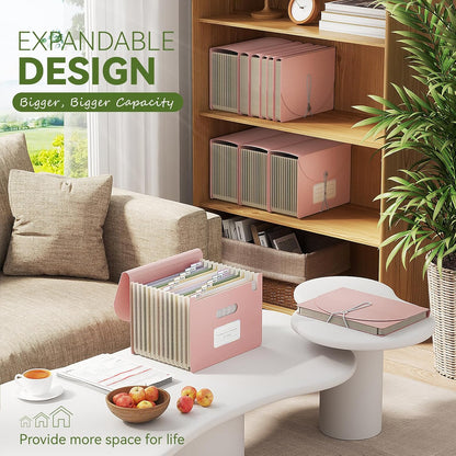 Accordion File Organizer, 13 Pockets Wheat Straw Expanding File Folder, Portable Monthly Paper Bill Tax Receipt Organizer, Letter A4 Size Document Holder with Colorful Tab - Strawberry Pink