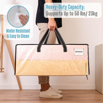 VENO 10 Pack Moving Bags Extra Large Storage Bags for College Move-In, Heavy-Duty Storage Totes, Packing Boxes, and Wardrobe Moving Supplies - Durable Laundry Bags for Clothes (Clear, 10 Pack)