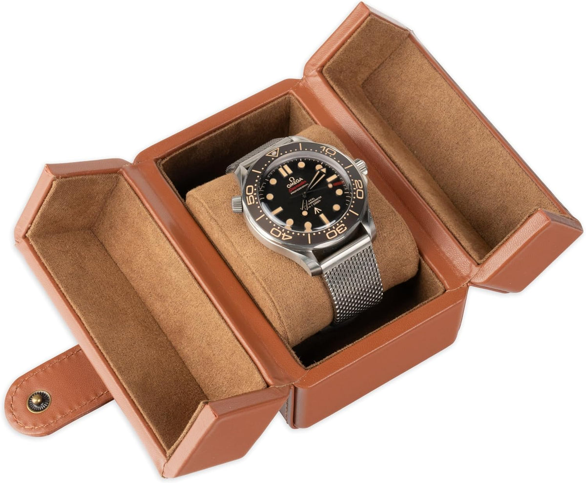 Single Travel Watch Case - Vintage Inspired - Exterior, Soft Microfiber Lining, Fits Up to 42mm Watches - Vegan Leather - Reliable Storage for Home or Travel