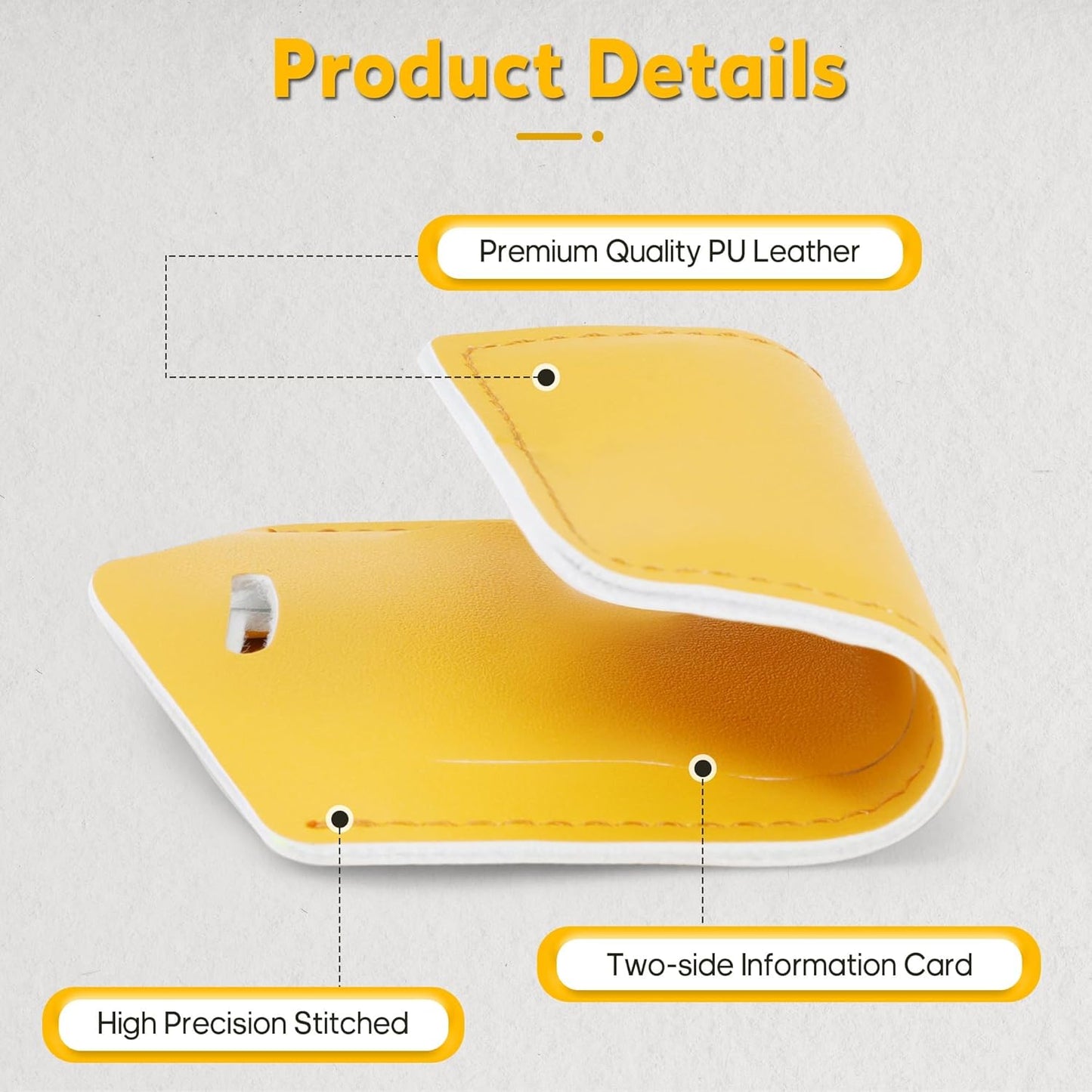 Travelambo Luggage Tags for Suitcases Faux Leather Privacy Protection 6 Pack Bag Tags Travel Accessories Essential, Energetic Yellow